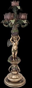 Top af 5-lys kandelaber: Blomsterformede lysestager i patineret bronze Art Nouveau design